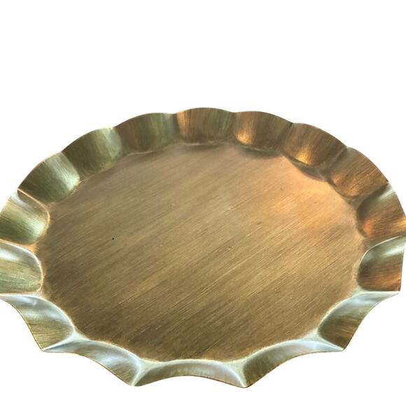 Vintage Brass Pedestal Cake Stand 9” Scalloped Compote - Picture 2 of 6